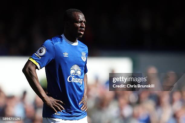 Arouna Kone of Everton looks on during the Premier League match between Everton and Tottenham Hotspur at Goodison Park on August 13, 2016 in...