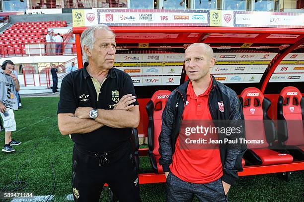 Rene GIRARD coach of Nantes and Florent BALMONT of Dijon during the football Ligue 1 match between Dijon FCO and Fc Nantes at Stade Gaston Gerard on...