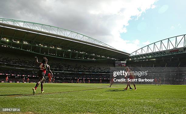 General view with the roof open during the day during the round 21 AFL match between the Essendon Bombers and the Gold Coast Titans at Etihad Stadium...