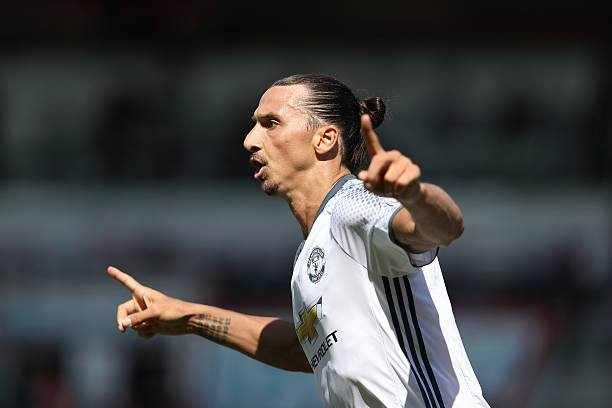 Zlatan Ibrahimovic of Manchester United celebrates after scoring a goal to make it 0- 3 during the Premier League match between AFC Bournemouth and...