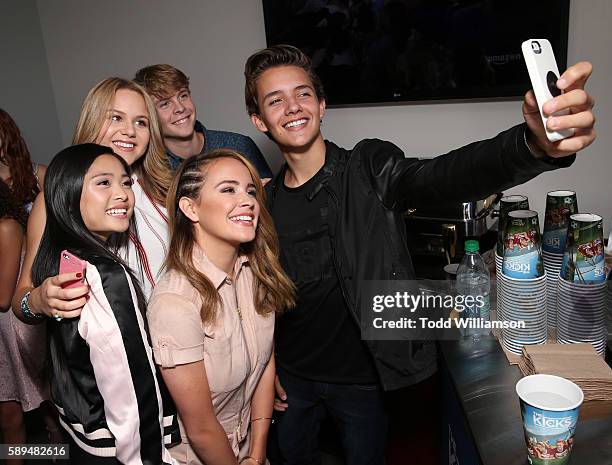 Ashley Liao, Isabella Acres, Adam Hochstetter, Sixx Orange and Noah Urrea take a selfie at the Premiere Of "The Kicks" celebrated by Amazon and Tiger...