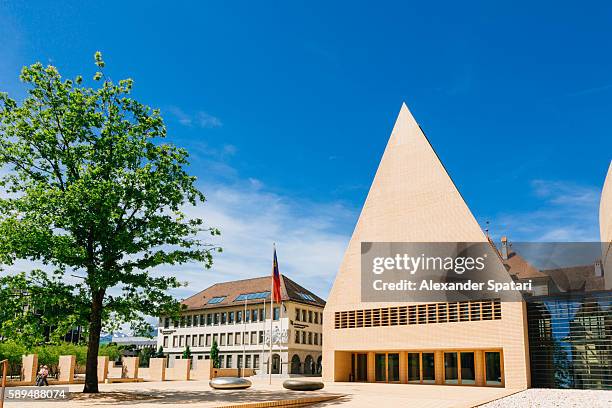 parliament building in vaduz, capital of liechtenstein - principality of liechtenstein stock pictures, royalty-free photos & images