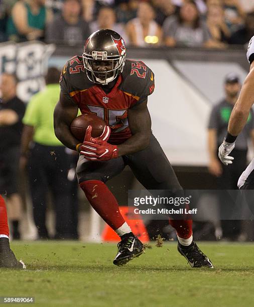 Mike James of the Tampa Bay Buccaneers plays against the Philadelphia Eagles at Lincoln Financial Field on August 11, 2016 in Philadelphia,...