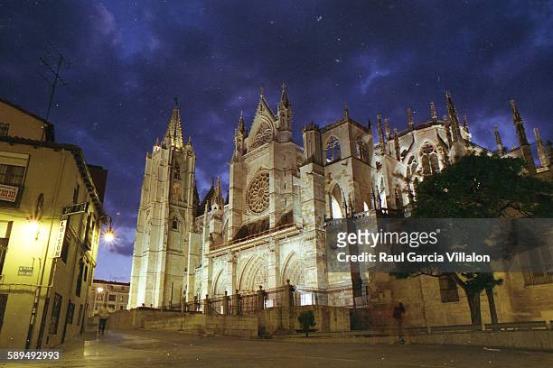 gothic cathedral of leon, spain - leon stock-fotos und bilder