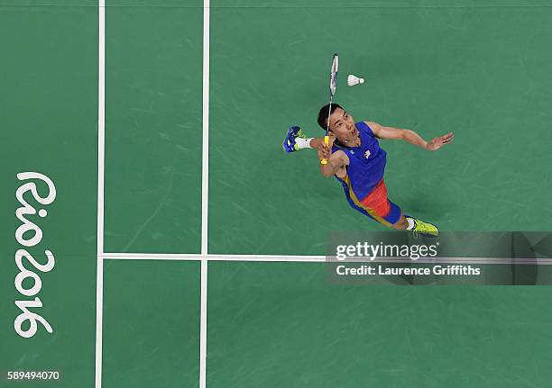 Chong Wei Lee of Malaysia in action during his Badminton Mens Singles match against Liang Derek Wong Zi of Singapore on Day 9 of the Rio 2016 Olympic...