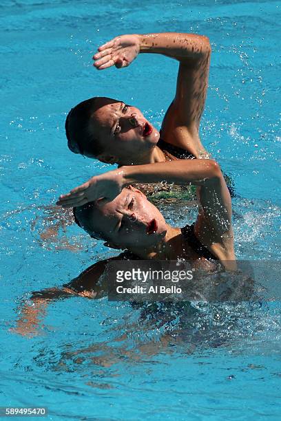 Alexandra Nemich and Yekaterina Nemich of Kazakhstan compete in the Women's Duets Synchronised Swimming Free Routine Preliminary Round on Day 9 of...