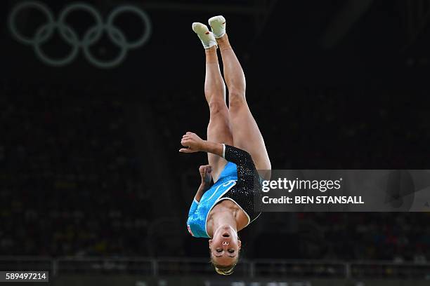 Switzerland's Giulia Steingruber competes in the women's vault event final of the Artistic Gymnastics at the Olympic Arena during the Rio 2016...