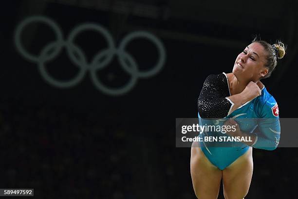 Switzerland's Giulia Steingruber competes in the women's vault event final of the Artistic Gymnastics at the Olympic Arena during the Rio 2016...