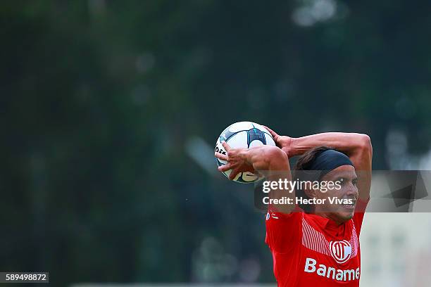 Aaron Galindo of Toluca plays a throw in during the 5th round match between Toluca and Tigres UANL as part of the Torneo Apertura 2016 Liga MX at...