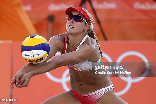 Heather Bansley of Canada plays a shot during a Women's Quarterfinal match between Canada and Germany on Day 9 of the Rio 2016 Olympic Games at the...