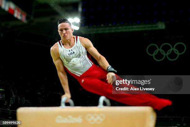 Alexander Naddour of the United States competes in the Men's Pommel Horse Final on Day 9 of the Rio 2016 Olympic Games at the Rio Olympic Arena on...