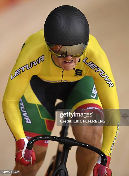 Lithuania's Simona Krupeckaite competes in the Women's sprint qualifying track cycling event at the Velodrome during the Rio 2016 Olympic Games in...