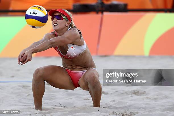 Heather Bansley of Canada plays a shot during a Women's Quarterfinal match between Canada and Germany on Day 9 of the Rio 2016 Olympic Games at the...