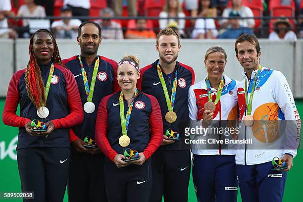 Silver medalists Venus Williams and Rajeev Ram of the United States, gold medalists Bethanie Mattek-Sands and Jack Sock of the United States and...