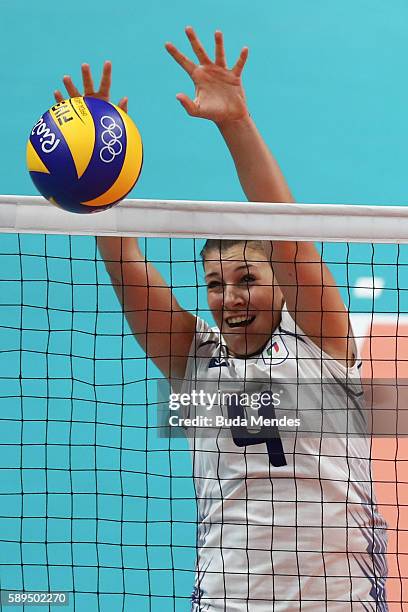 Alessia Orro of Italy in action during the women's qualifying volleyball match between Italy and Puerto Rico at the Maracanazinho stadium on August...