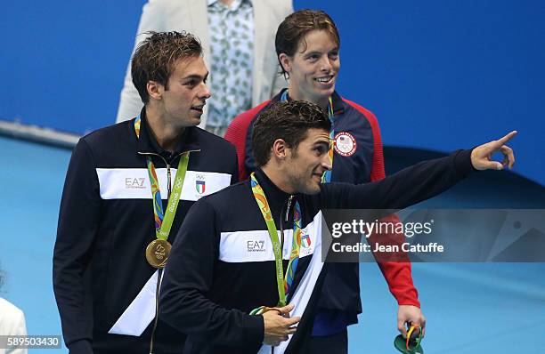 Gold medalist Gregorio Paltrinieri of Italia, bronze medalist Gabriele Detti of Italia and silver medalist Connor Jaeger of USA pose during the medal...