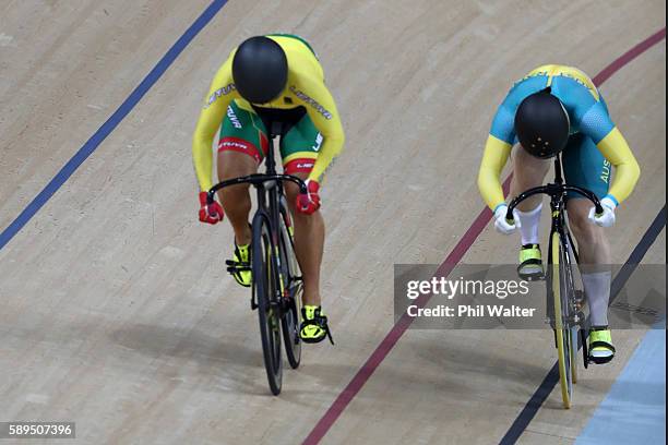 Simona Krupeckaite of Lithuania and Anna Meares of Australia compete in the Women's Sprint 1/16 Final on Day 9 of the Rio 2016 Olympic Games at the...