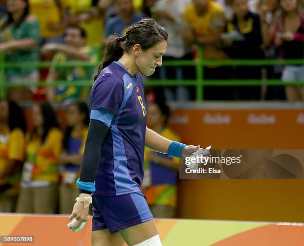Cristina Neagu of Romania walks off the court after the loss to Norway on Day 9 of the Rio 2016 Olympic Games at the Future Arena on August 14, 2016...