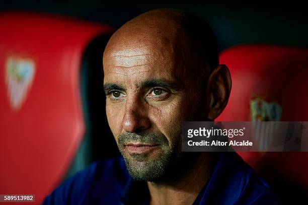Sports director of Sevilla FC Ramon Rodriguez "Monchi" looks on prior to the match between Sevilla FC vs FC Barcelona as part of the Spanish Super...
