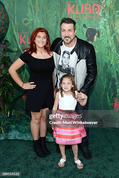 Singer Joey Fatone and daughters Briahna Joely Fatone and Kloey Alexandra Fatone attend the premiere of Focus Features' 'Kubo and the Two Strings' at...