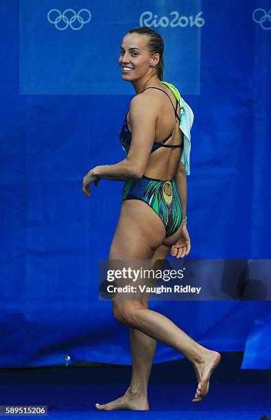 Tania Cagnotto of Italy wins Bronze in the Women's 3m Springboard Final on Day 9 of the Rio 2016 Olympic Games at the Maria Lenk Aquatics Centre on...