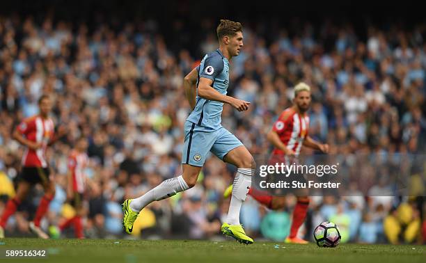 Manchester City defender John Stones in action during the Premier League match between Manchester City and Sunderland at Etihad Stadium on August 13,...