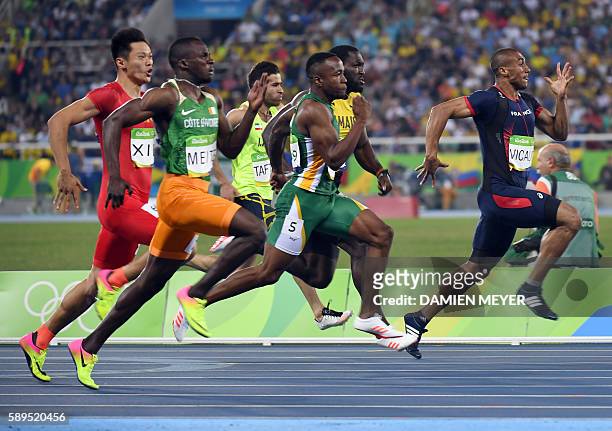 France's Jimmy Vicaut competes in the Men's 100m Semifinal during the athletics event at the Rio 2016 Olympic Games at the Olympic Stadium in Rio de...