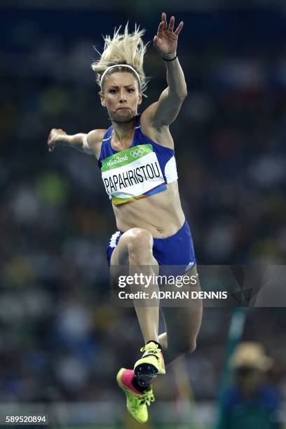 Greece's Paraskevi Papachristou competes in the Women's Triple Jump Final during the athletics event at the Rio 2016 Olympic Games at the Olympic...