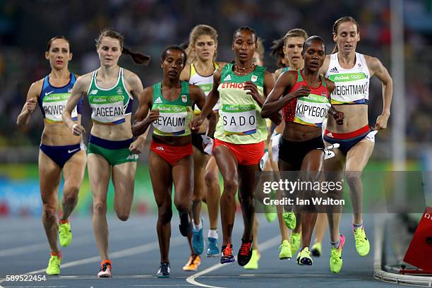 Faith Chepngetich Kipyegon of Kenya, Besu Sado of Ethiopia and Dawit Seyaum of Ethiopia compete in the Women's 1500 meter semifinals on Day 9 of the...