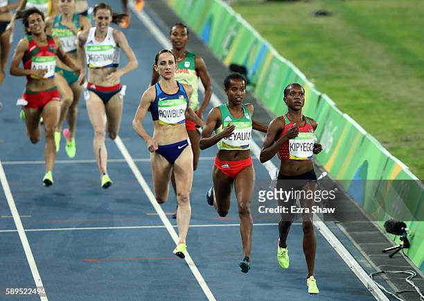 Faith Chepngetich Kipyegon of Kenya, Dawit Seyaum of Ethiopia and Shannon Rowbury of the United States compete in the Women's 1500 meter semifinals...