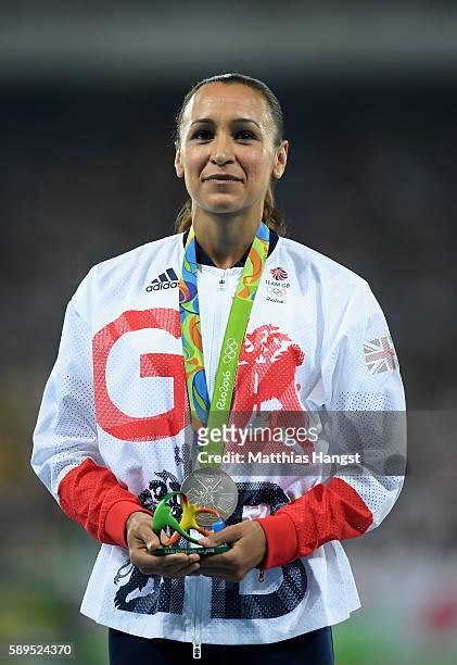 Jessica Ennis-Hill of Great Britain poses with the silver medal for the Women's Heptathlon on Day 9 of the Rio 2016 Olympic Games at the Olympic...