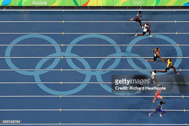 Tejhae Greene of Antigua and Barbuda, Kim Collins of Saint Kitts and Nevis, Andrew Fisher of Bahrain, Andre De Grasse of Canada, Usain Bolt of...