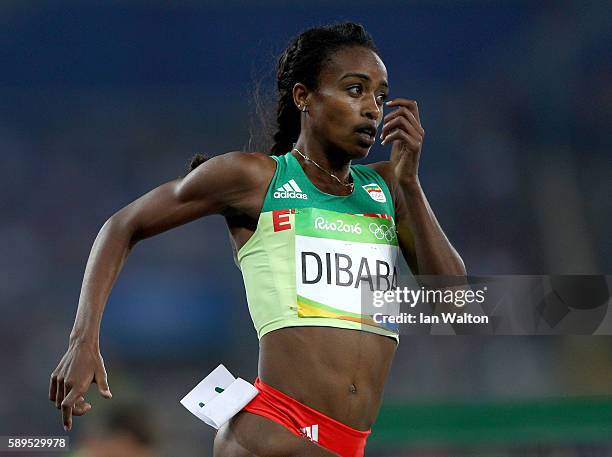 Genzebe Dibaba of Ethiopia competes in the Women's 1500 meter semifinals on Day 9 of the Rio 2016 Olympic Games at the Olympic Stadium on August 14,...