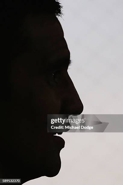 New signing Tim Cahill speaks to media during a Melbourne City A-League press conference at La Trobe University Sports Fields on August 15, 2016 in...