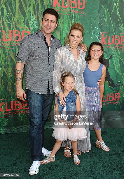 Actress Jodie Sweetin, Justin Hodak and daughters Beatrix Carlin Sweetin Coyle and Zoie Laurel May Herpin attend the premiere of "Kubo and the Two...