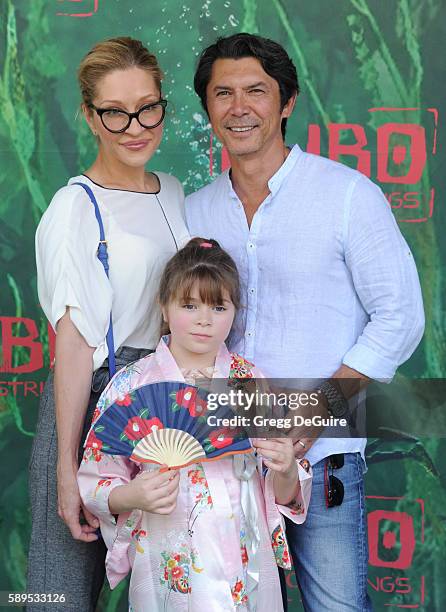 Actor Lou Diamond Phillips, wife Yvonne Boismier Phillips and daughter Indigo Sanara Phillips arrive at the premiere of Focus Features' "Kubo And The...