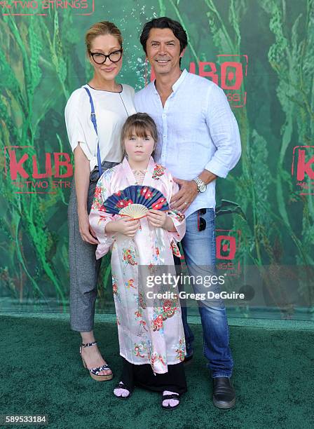 Actor Lou Diamond Phillips, wife Yvonne Boismier Phillips and daughter Indigo Sanara Phillips arrive at the premiere of Focus Features' "Kubo And The...