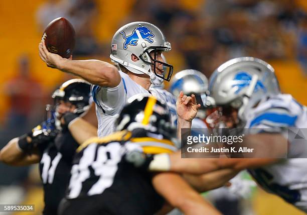 Jake Rudock of the Detroit Lions in action during the game against the Pittsburgh Steelers on August 12, 2016 at Heinz Field in Pittsburgh,...