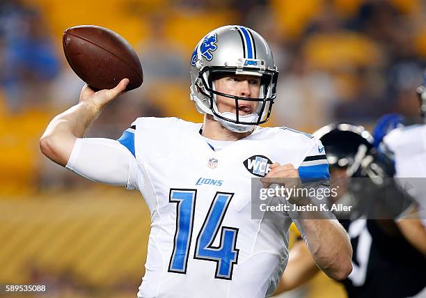 Jake Rudock of the Detroit Lions in action during the game against the Pittsburgh Steelers on August 12, 2016 at Heinz Field in Pittsburgh,...