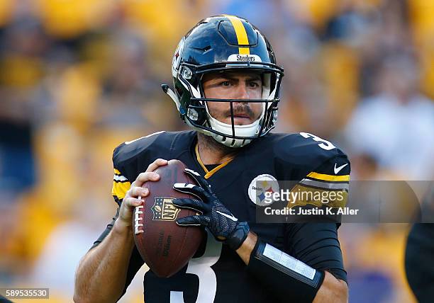 Landry Jones of the Pittsburgh Steelers in action during the game against the Detroit Lions on August 12, 2016 at Heinz Field in Pittsburgh,...
