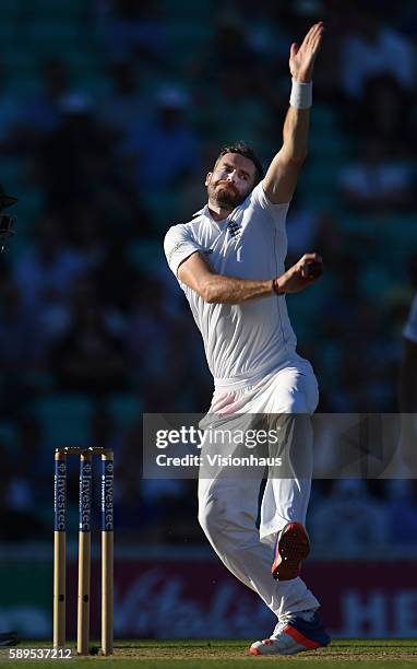 James Anderson of England during day two of the fourth Investec test match between England and Pakistan at The Kia Oval on August 12, 2016 in London,...