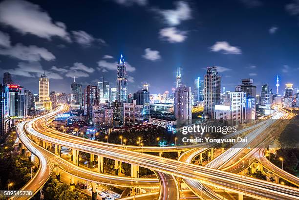 shanghai highway at night - shanghai bridge stock pictures, royalty-free photos & images