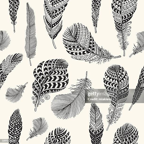 stockillustraties, clipart, cartoons en iconen met seamless feathers pattern - veer gefabriceerd object