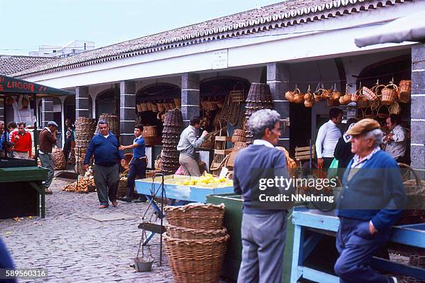 open air market in ponta delgada, azores 1981 - ponta delgada stock pictures, royalty-free photos & images