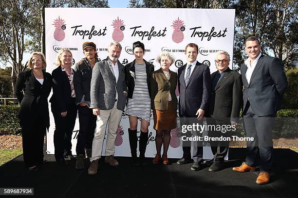 Lucy Turnbull AO, Amanda Chadwick, Brenton Thwaites, Sam Neill, Tess Haubrich, Marian Macgowan, Mark Speakman, George Miller AO and Ben Bartlett pose...