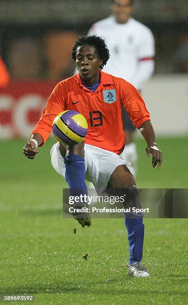 Milano Koenders of Holland U21s in action during the International friendly match between Holland U21s and England U21s at The DSB Stadion on...