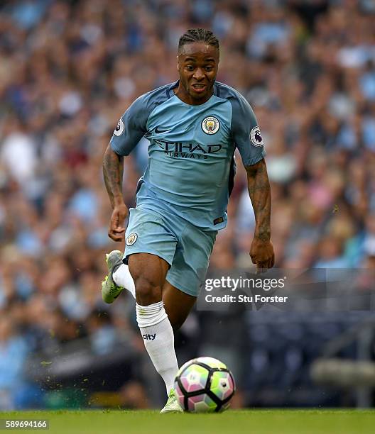 Manchester City player Raheem Sterling in action during the Premier League match between Manchester City and Sunderland at Etihad Stadium on August...