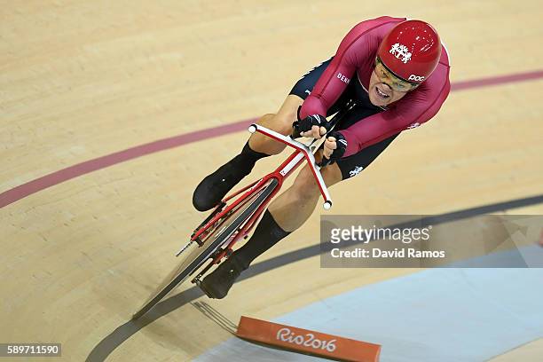 Lasse Norman Hansen of Denmark competes in the Cycling Track Men's Omnium Time Trial on Day 10 of the Rio 2016 Olympic Games at the Rio Olympic...