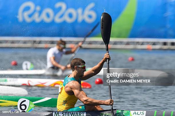 Australia's Murray Stewart competes in the Men's Kayak Single 1000m semi-final at the Lagoa Stadium during the Rio 2016 Olympic Games in Rio de...