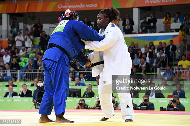 Emilie Andeol of France and Idalys Ortiz of Cuba competes during judo final on Olympic Games 2016 in Rio at Carioca Arena 2 on August 12, 2016 in Rio...